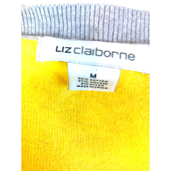 Liz Claiborne Women Sz M Gray Yellow Cardigan Sweater Work Office Business - Picture 6 of 6